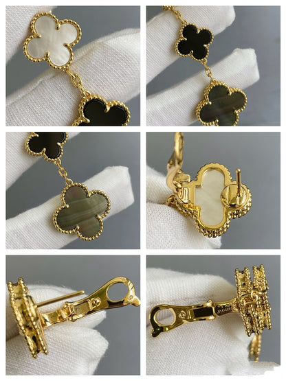 [Plus&Max]CLOVER 3 MOTIF MOP ONYX DARK MOP PINK GOLD EARRINGS