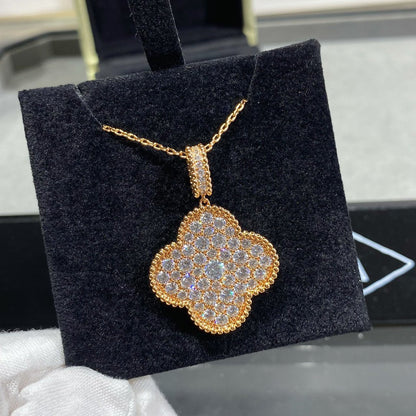 [Plus&Max]CLOVER 25MM LARGE PEDANT DIAMOND PAVED LONG NECKLACE