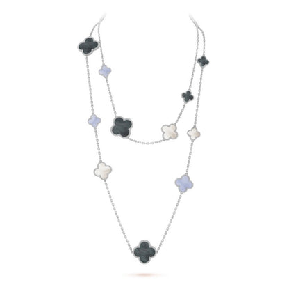 [Plus&Max]CLOVER 16 MOTIF CHALCEDONY MOP SILVER NECKLACE