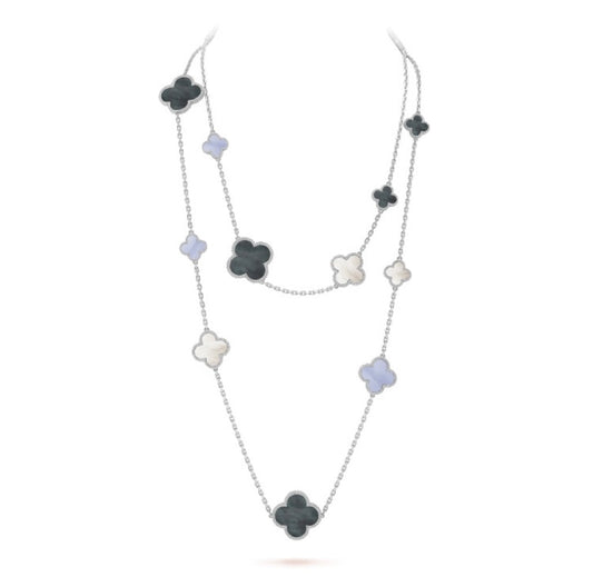 [Plus&Max]CLOVER 16 MOTIF CHALCEDONY MOP SILVER NECKLACE