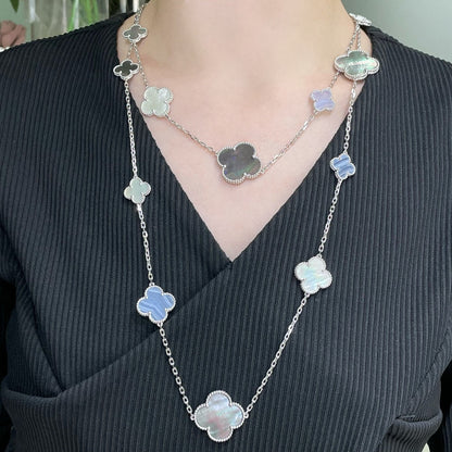 [Plus&Max]CLOVER 16 MOTIF CHALCEDONY MOP SILVER NECKLACE