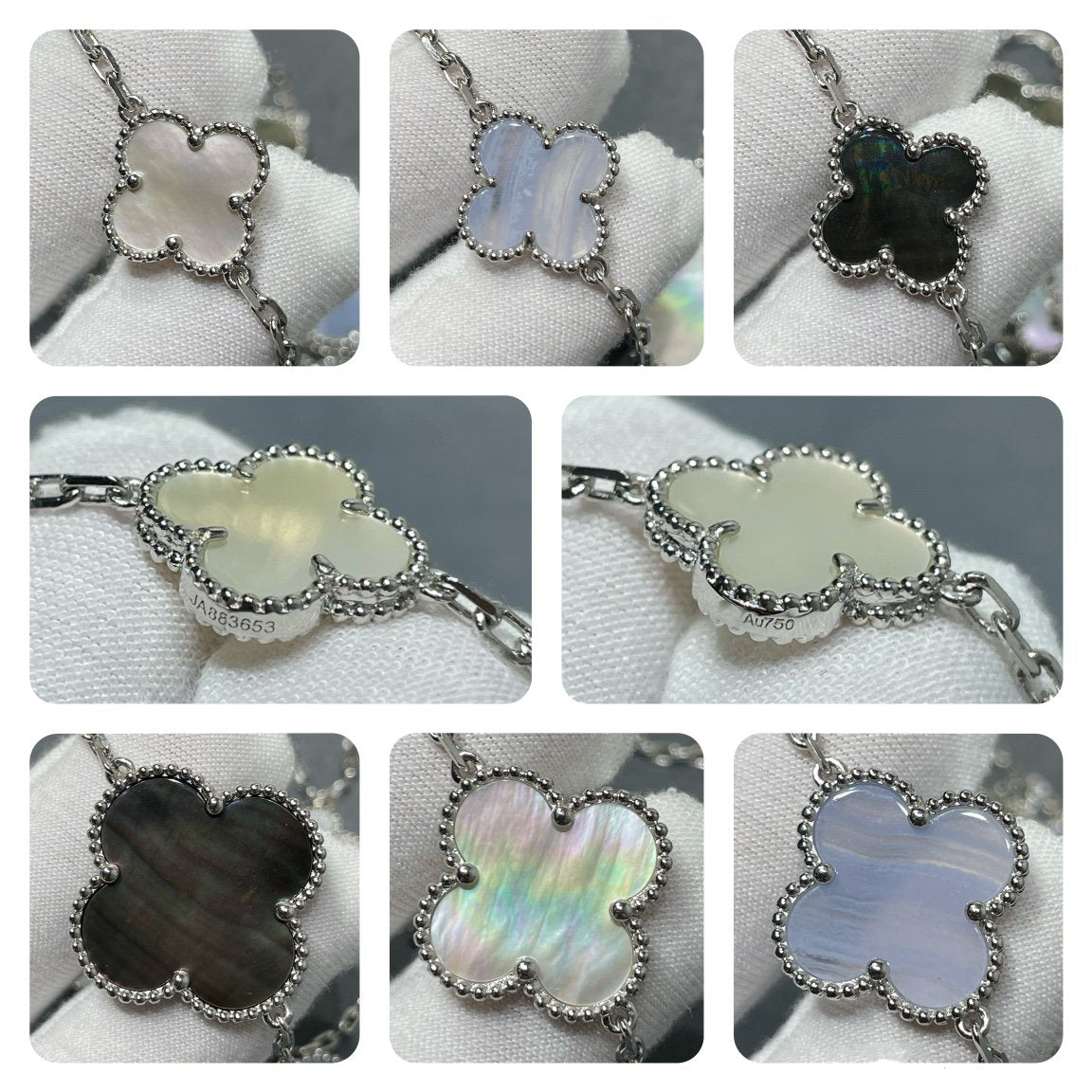 [Plus&Max]CLOVER 16 MOTIF CHALCEDONY MOP SILVER NECKLACE