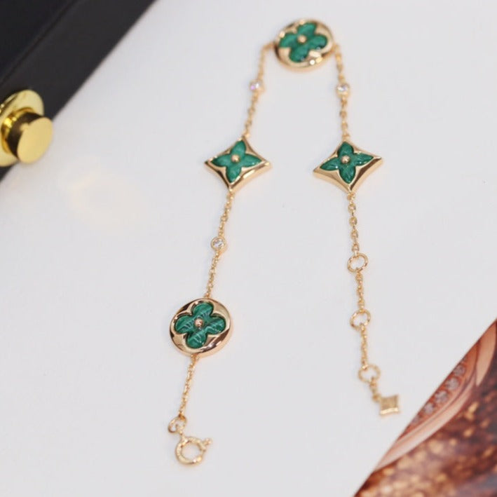 [Plus&Max]STAR AND SUN 4 MOTIF PINK GOLD MALACHITE BRACELET