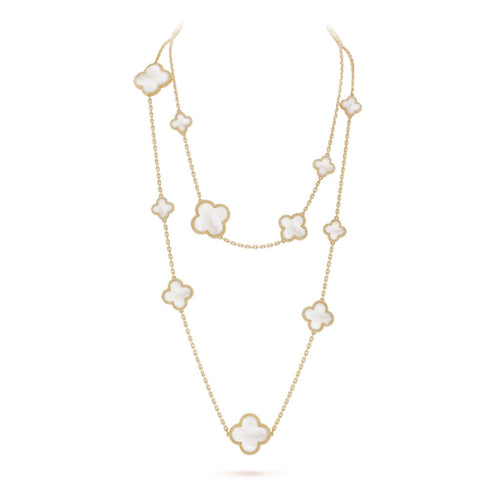 [Plus&Max]CLOVER 16 MOTIF WHITE MOP GOLD NECKLACE