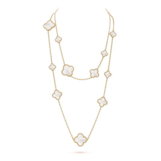 [Plus&Max]CLOVER 16 MOTIF WHITE MOP GOLD NECKLACE