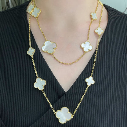 [Plus&Max]CLOVER 16 MOTIF WHITE MOP GOLD NECKLACE