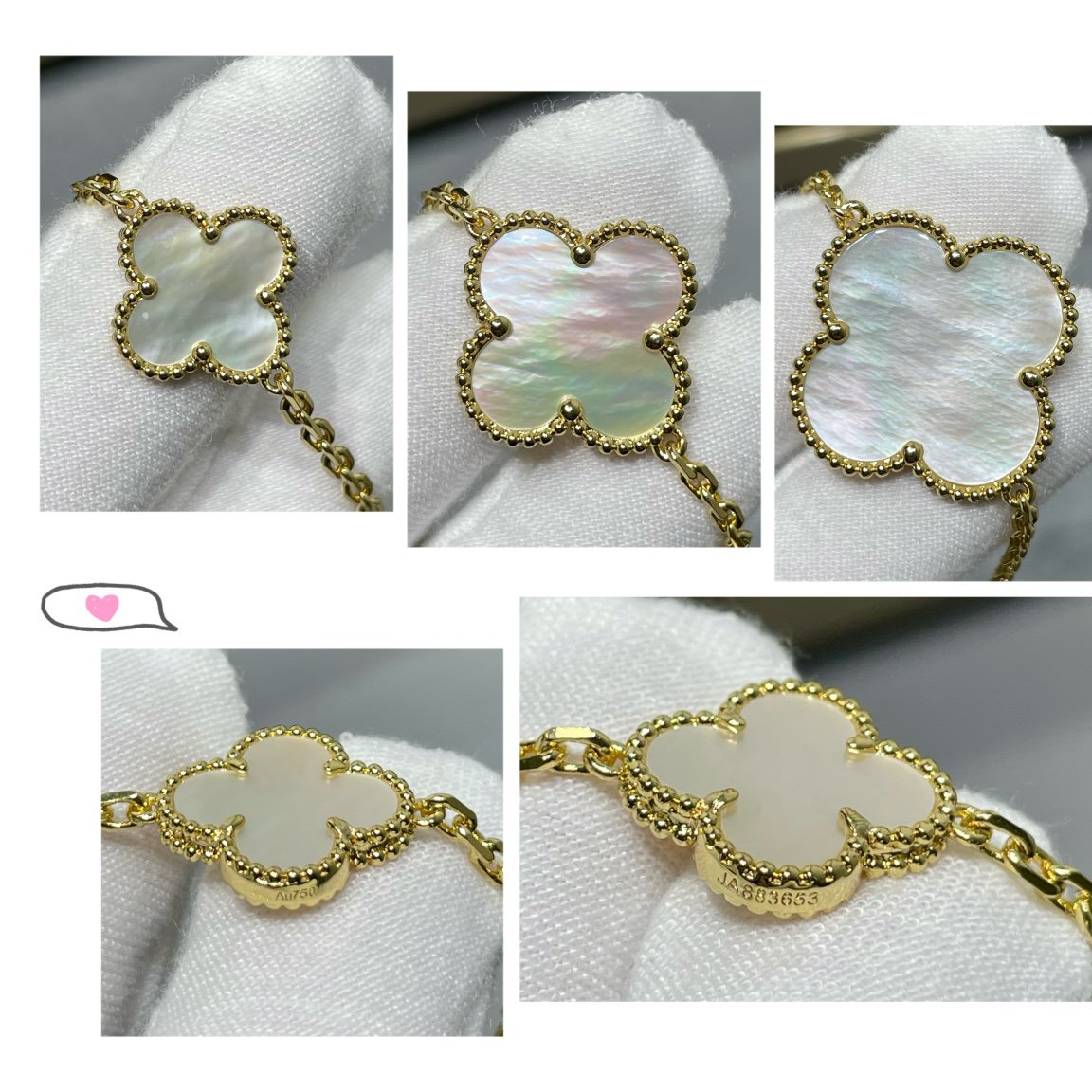 [Plus&Max]CLOVER 16 MOTIF WHITE MOP GOLD NECKLACE