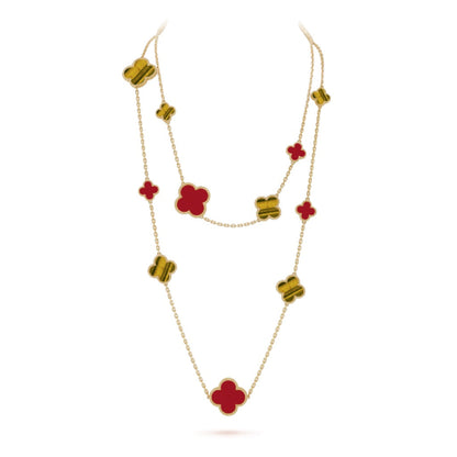 [Plus&Max]CLOVER 16 MOTIF CARNELIAN TIGER EYE ROSE GOLD NECKLACE