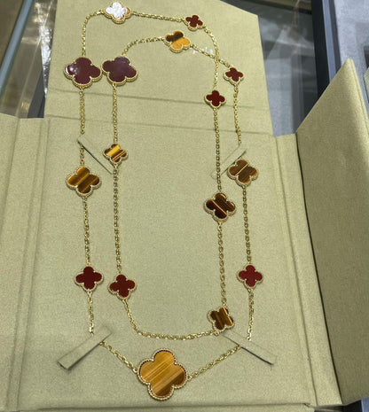 [Plus&Max]CLOVER 16 MOTIF CARNELIAN TIGER EYE ROSE GOLD NECKLACE