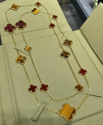 [Plus&Max]CLOVER 16 MOTIF CARNELIAN TIGER EYE ROSE GOLD NECKLACE