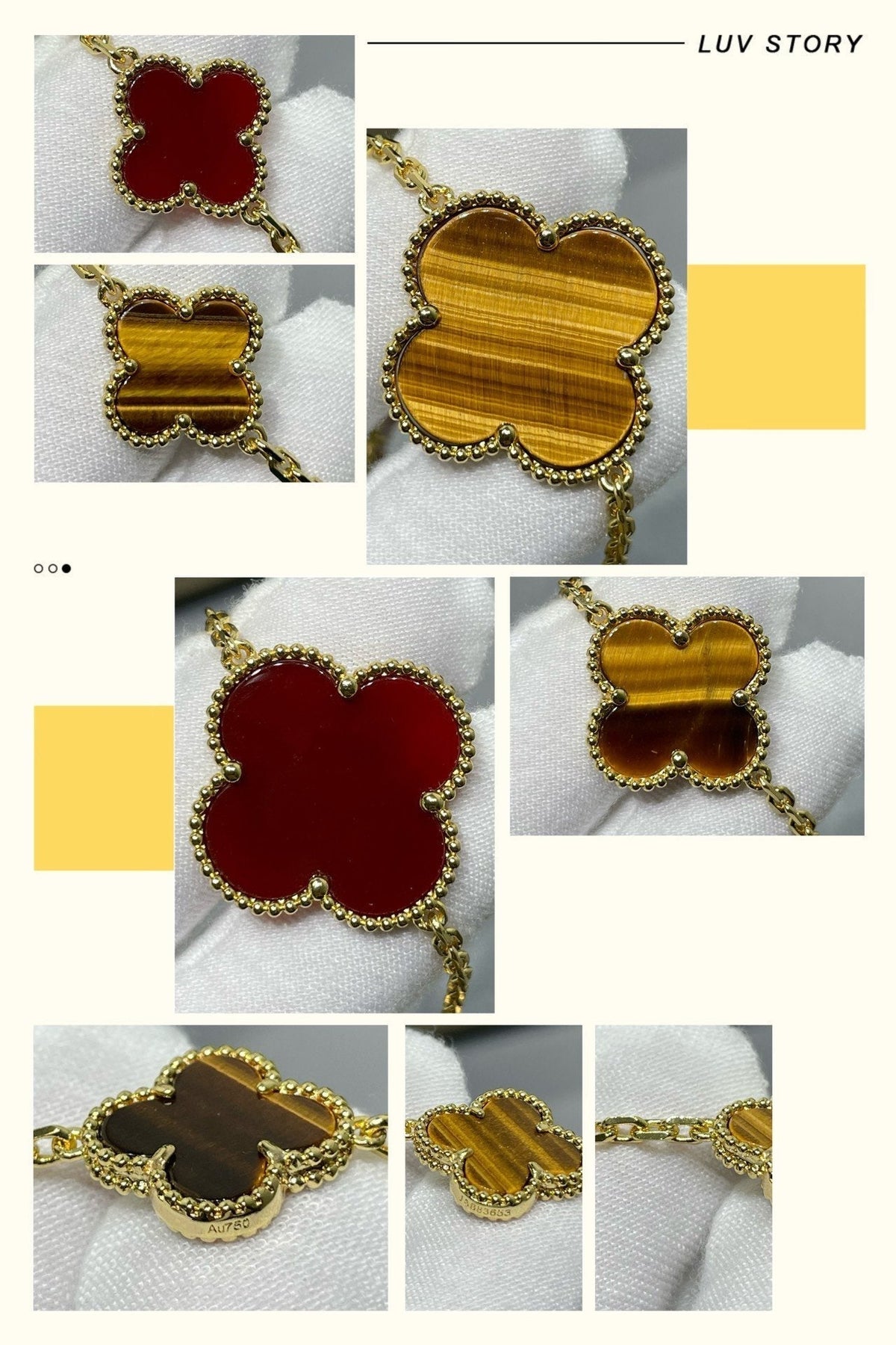 [Plus&Max]CLOVER 16 MOTIF CARNELIAN TIGER EYE ROSE GOLD NECKLACE