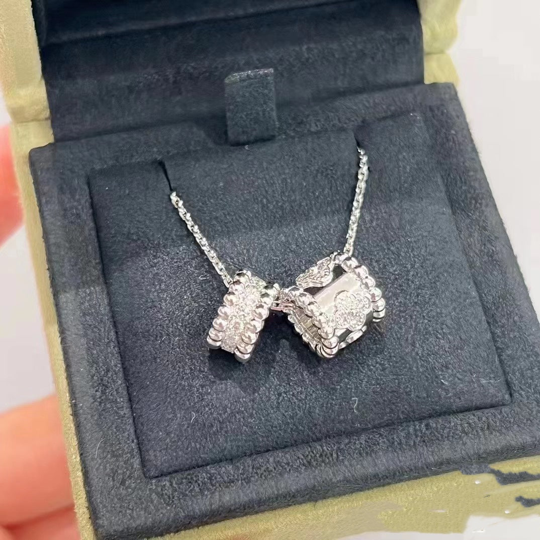 [Plus&Max]PERLEE DOUBLE PENDANT SILVER DIAMOND NECKLACE