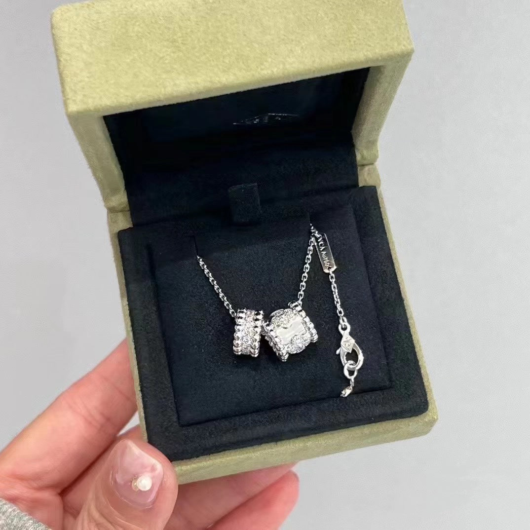 [Plus&Max]PERLEE DOUBLE PENDANT SILVER DIAMOND NECKLACE