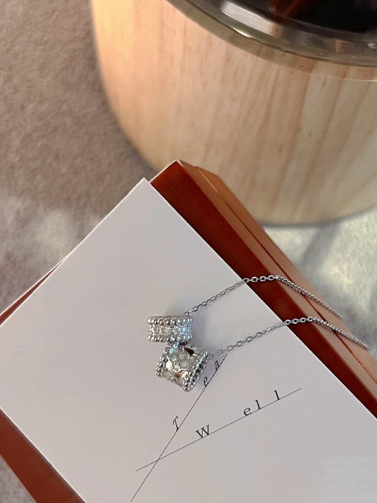 [Plus&Max]PERLEE DOUBLE PENDANT SILVER DIAMOND NECKLACE
