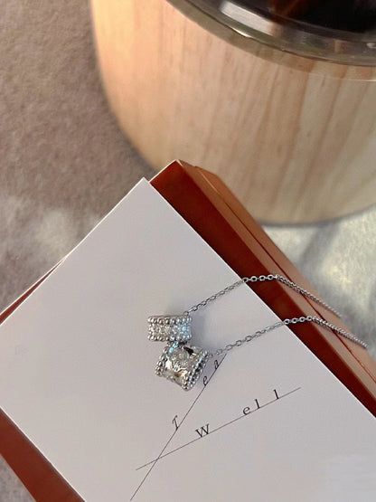 [Plus&Max]PERLEE DOUBLE PENDANT SILVER DIAMOND NECKLACE