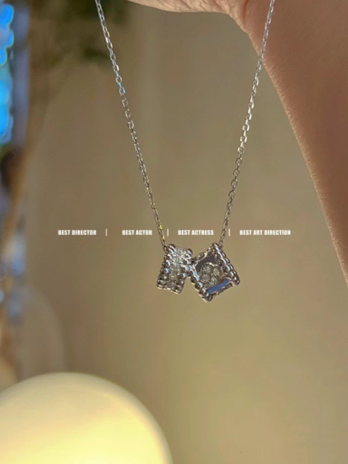 [Plus&Max]PERLEE DOUBLE PENDANT SILVER DIAMOND NECKLACE