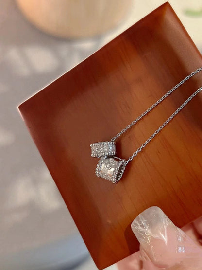 [Plus&Max]PERLEE DOUBLE PENDANT SILVER DIAMOND NECKLACE