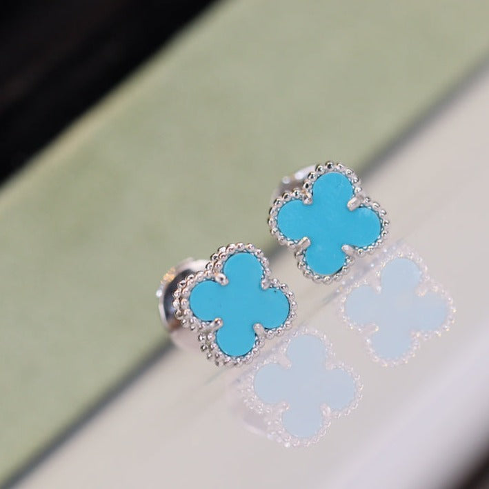 [Plus&Max]CLOVER MINI TURQUOISE SILVER STUD EARRINGS