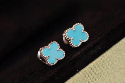 [Plus&Max]CLOVER MINI TURQUOISE SILVER STUD EARRINGS