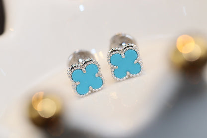 [Plus&Max]CLOVER MINI TURQUOISE SILVER STUD EARRINGS