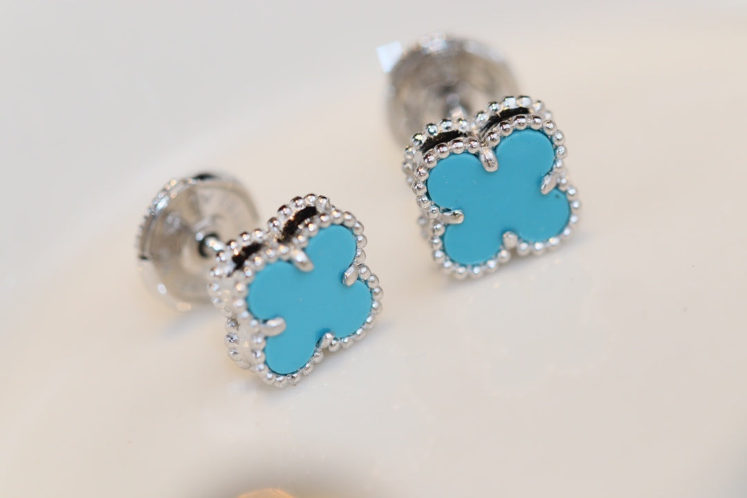 [Plus&Max]CLOVER MINI TURQUOISE SILVER STUD EARRINGS