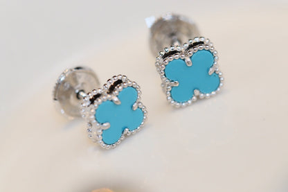 [Plus&Max]CLOVER MINI TURQUOISE SILVER STUD EARRINGS