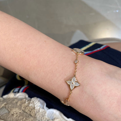 [Plus&Max]STAR AND SUN 4 MOTIF WHITE MOP PINK GOLD BRACELET