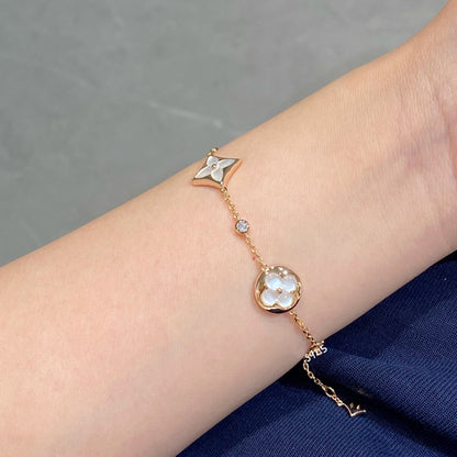 [Plus&Max]STAR AND SUN 4 MOTIF WHITE MOP PINK GOLD BRACELET