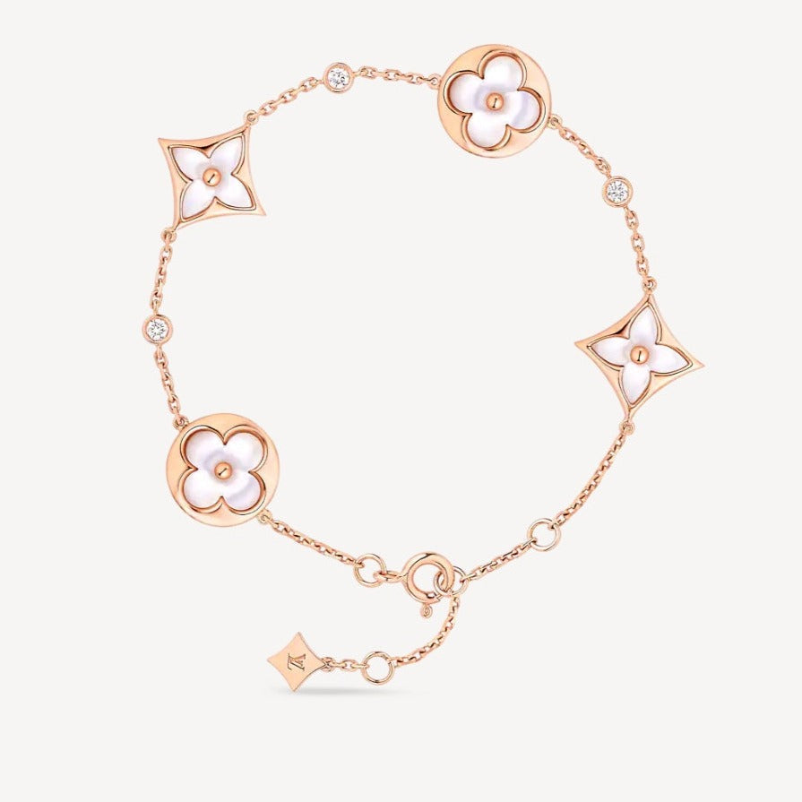 [Plus&Max]STAR AND SUN 4 MOTIF WHITE MOP PINK GOLD BRACELET