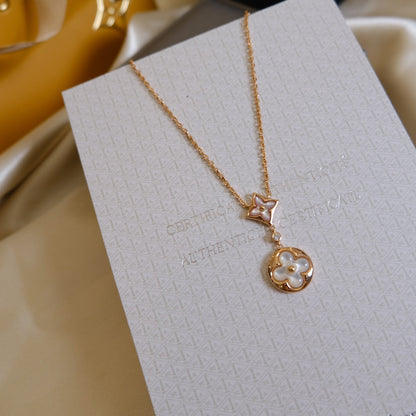 [Plus&Max]STAR AND SUN WHITE MOP 2 MOTIF PINK GOLD NECKLACE