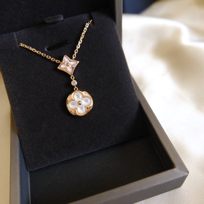[Plus&Max]STAR AND SUN WHITE MOP 2 MOTIF PINK GOLD NECKLACE