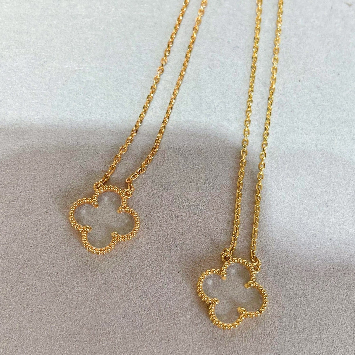 [Plus&Max]CLOVER ROCK CRYSTAL ROSE GOLD NECKLACE