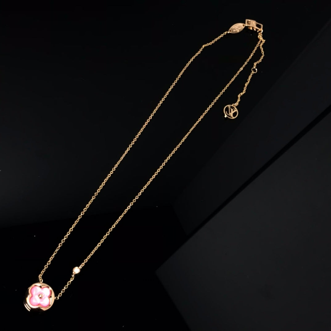 [Plus&Max]COLOR BLOSSOM PINK MOP SUN GOLD NECKLACE