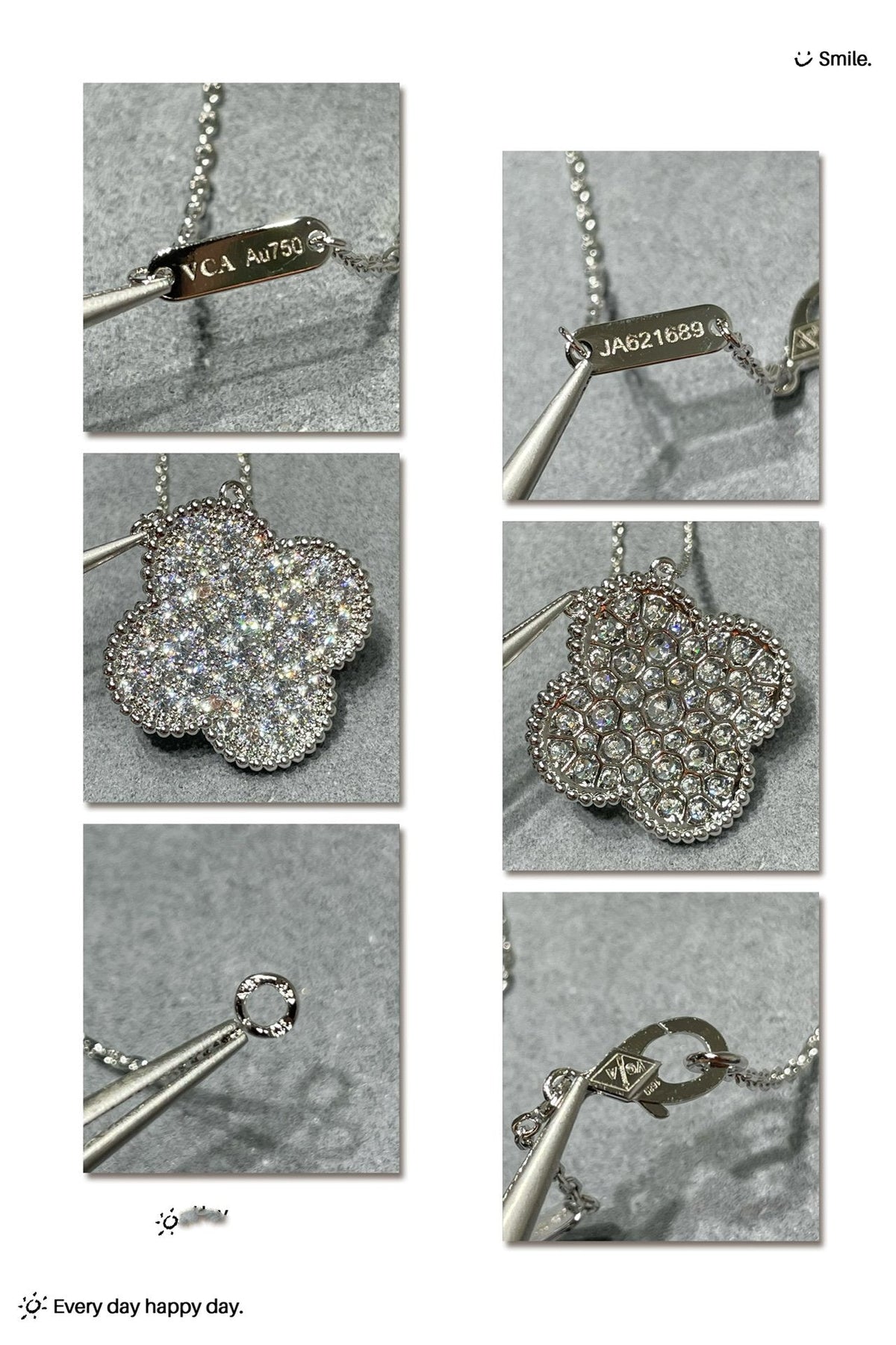 [Plus&Max]CLOVER 25MM LARGE PENDANT DIAMOND PAVED SILVER NECKLACE