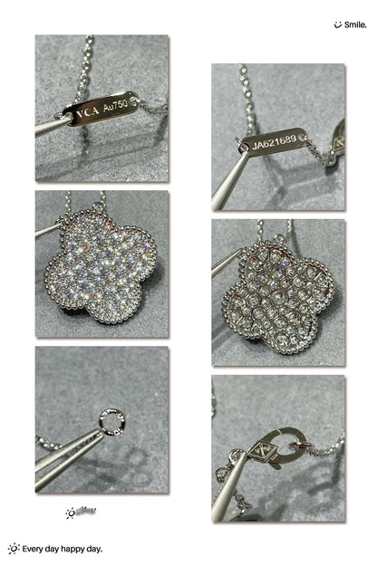 [Plus&Max]CLOVER 25MM LARGE PENDANT DIAMOND PAVED SILVER NECKLACE
