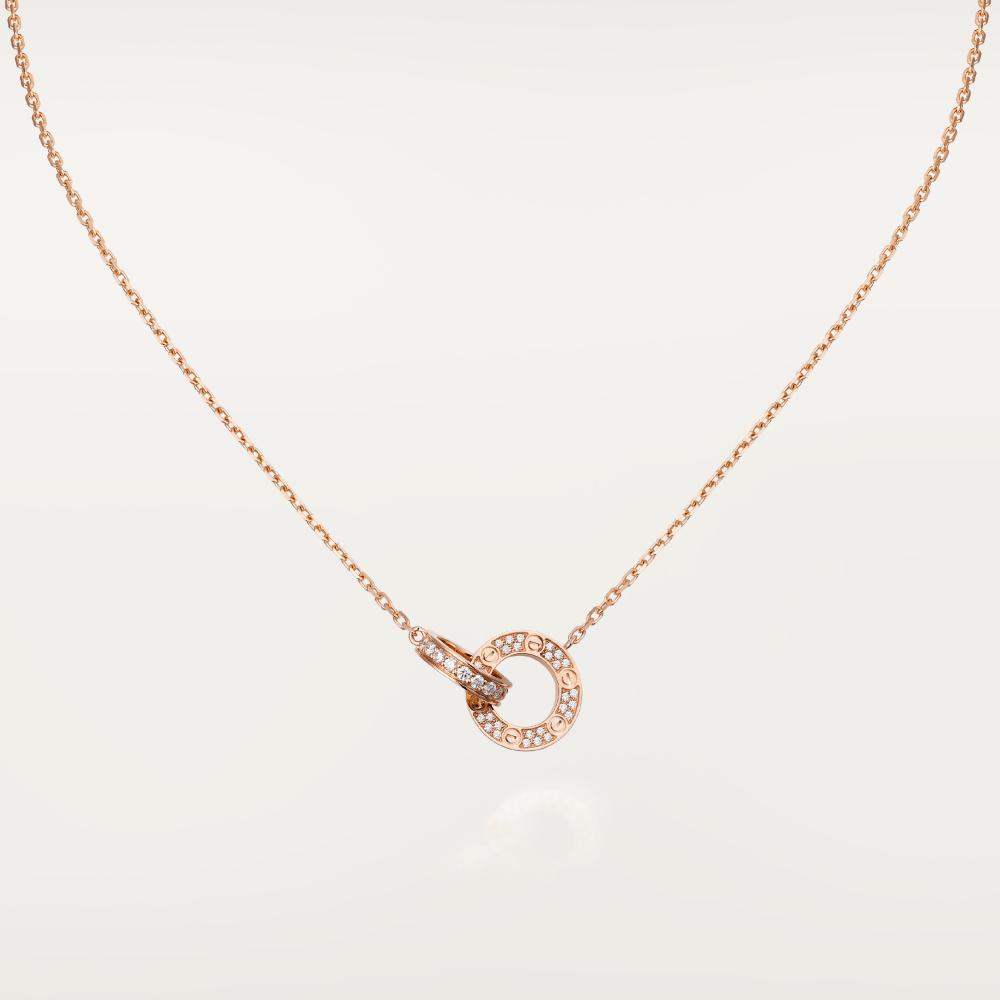 [Plus&Max]LOVE 7.6MM NECKLACE ROSE GOLD AND SILVER  FULL DIAMOND