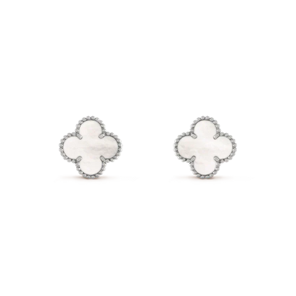 [Plus&Max]CLOVER MEDIUM 1 MOTIFS  WHITE MOP EARRINGS SILVER