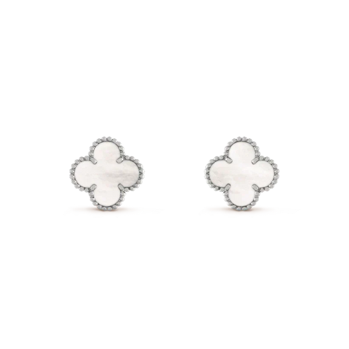 [Plus&Max]CLOVER MEDIUM 1 MOTIFS  WHITE MOP EARRINGS SILVER
