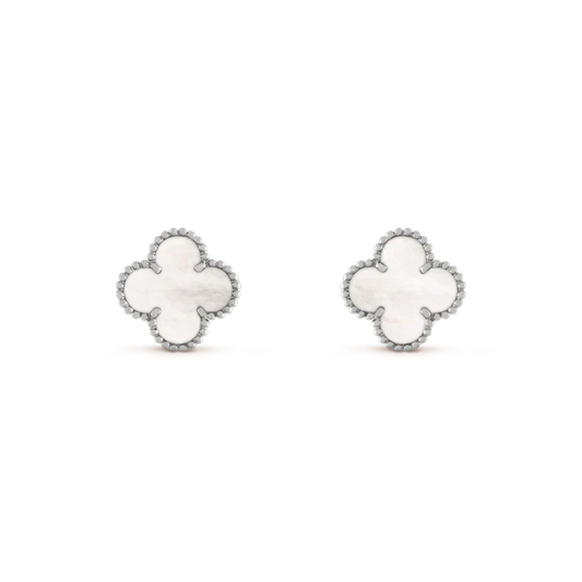 [Plus&Max]CLOVER MEDIUM 1 MOTIFS  WHITE MOP EARRINGS SILVER