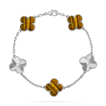 [Plus&Max]LUCKY CLOVER 5-MOTIF BRACELET -  TIGER’S EYE COLLECTION