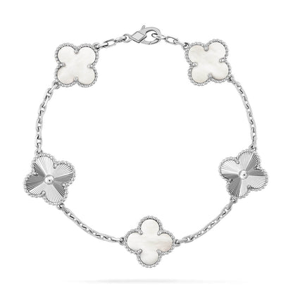 [Plus&Max]LUCKY CLOVER 5-MOTIF BRACELET - WHITE MOTHER-OF-PEARL COLLECTION