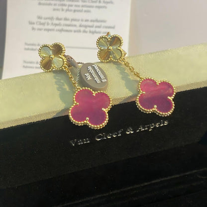 [Plus&Max]NEW CLOVER 2 MOTIF PINK ENAMEL EARRINGS
