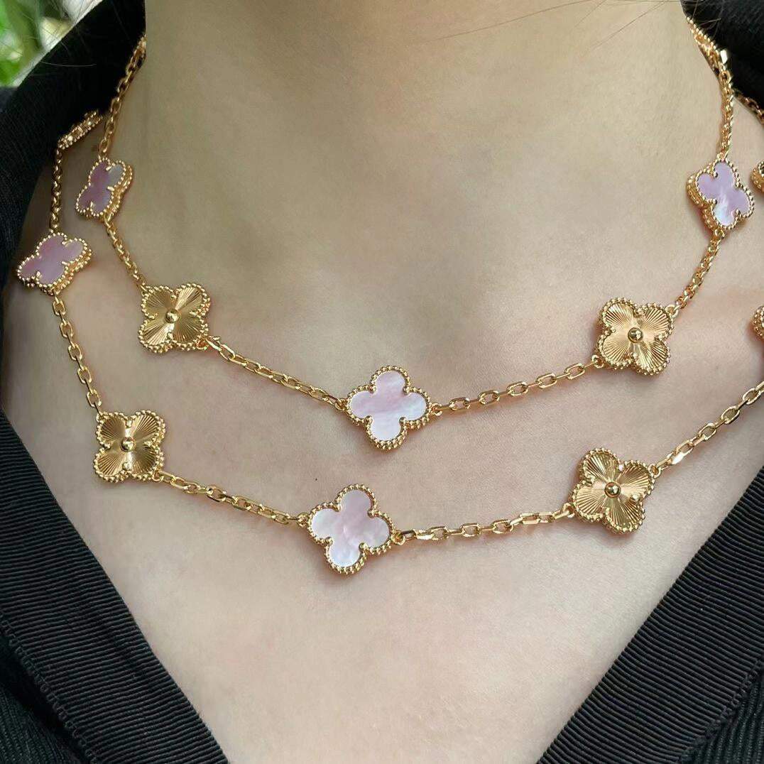 [Plus&Max]CLOVER 20 MOTIFS LASER PINK MOP NECKLACE