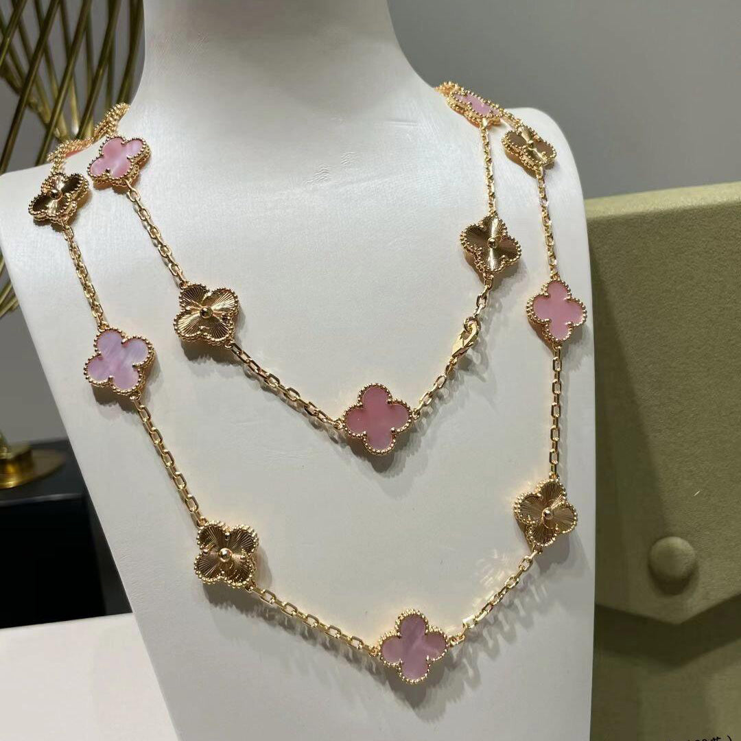 [Plus&Max]CLOVER 20 MOTIFS LASER PINK MOP NECKLACE
