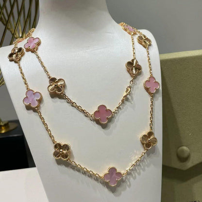 [Plus&Max]CLOVER 20 MOTIFS LASER PINK MOP NECKLACE