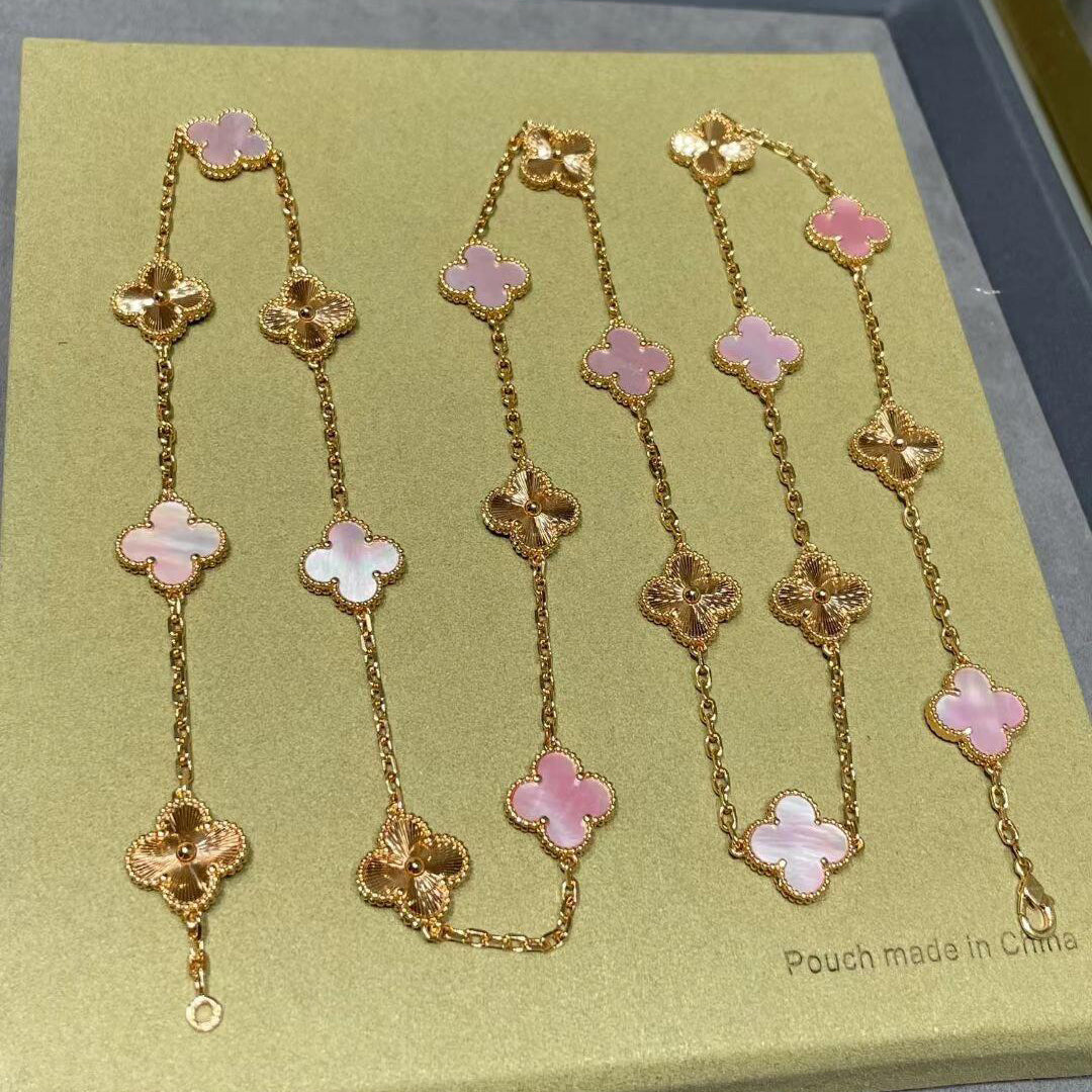 [Plus&Max]CLOVER 20 MOTIFS LASER PINK MOP NECKLACE