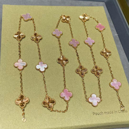 [Plus&Max]CLOVER 20 MOTIFS LASER PINK MOP NECKLACE