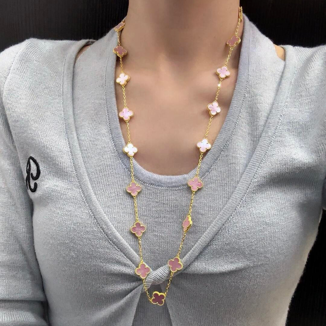 [Plus&Max]CLOVER 20 MOTIFS PINK MOP NECKLACE
