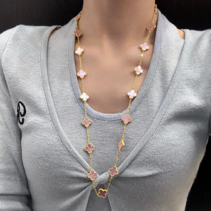 [Plus&Max]CLOVER 20 MOTIFS PINK MOP NECKLACE