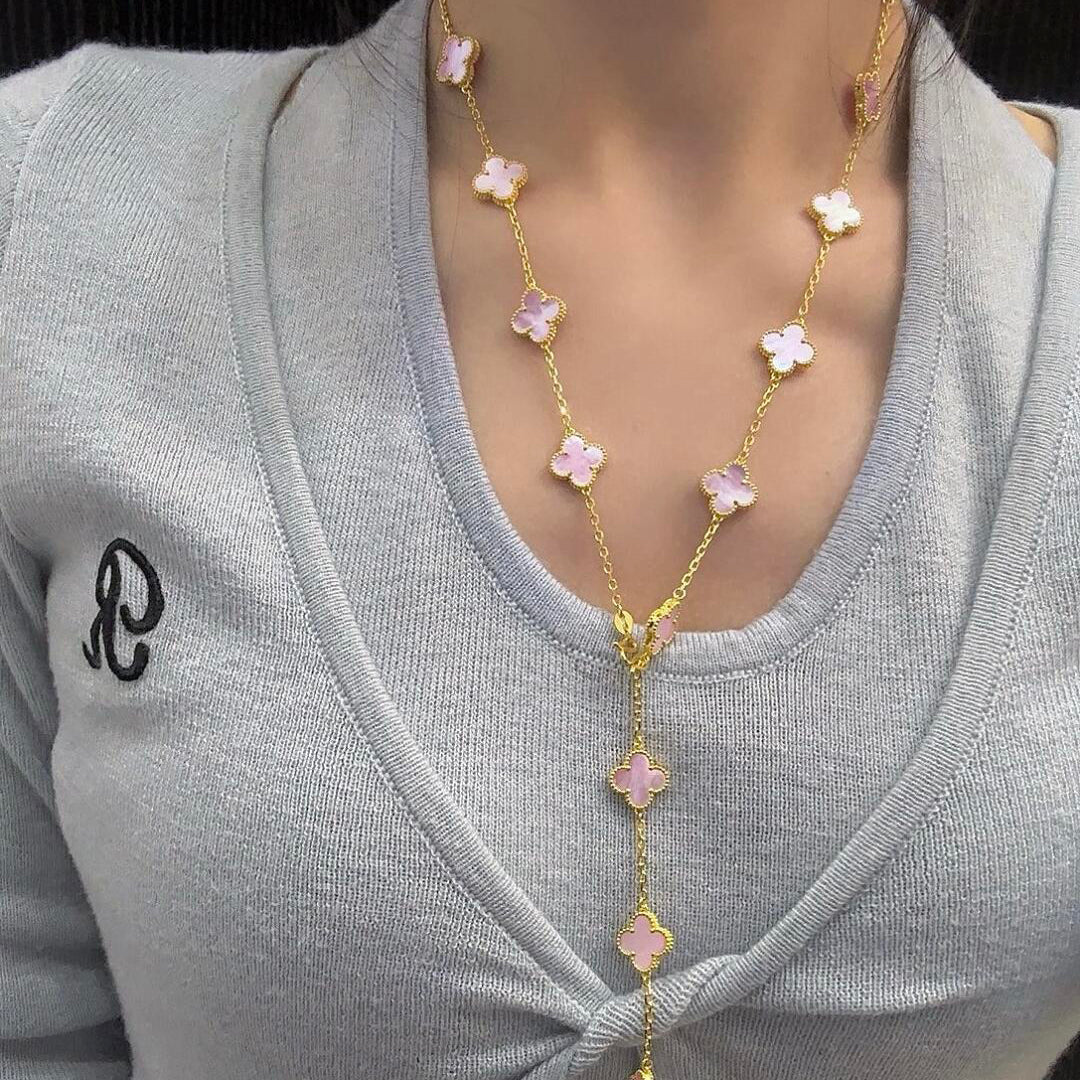 [Plus&Max]CLOVER 20 MOTIFS PINK MOP NECKLACE